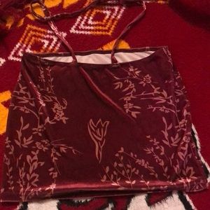 Burgundy crop top, ties around the neck